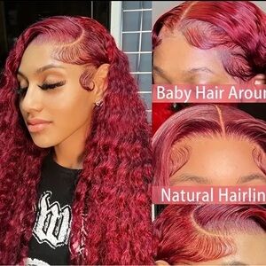 13x4 Curly Lace Front Wig -Vibrant Burgundy Red